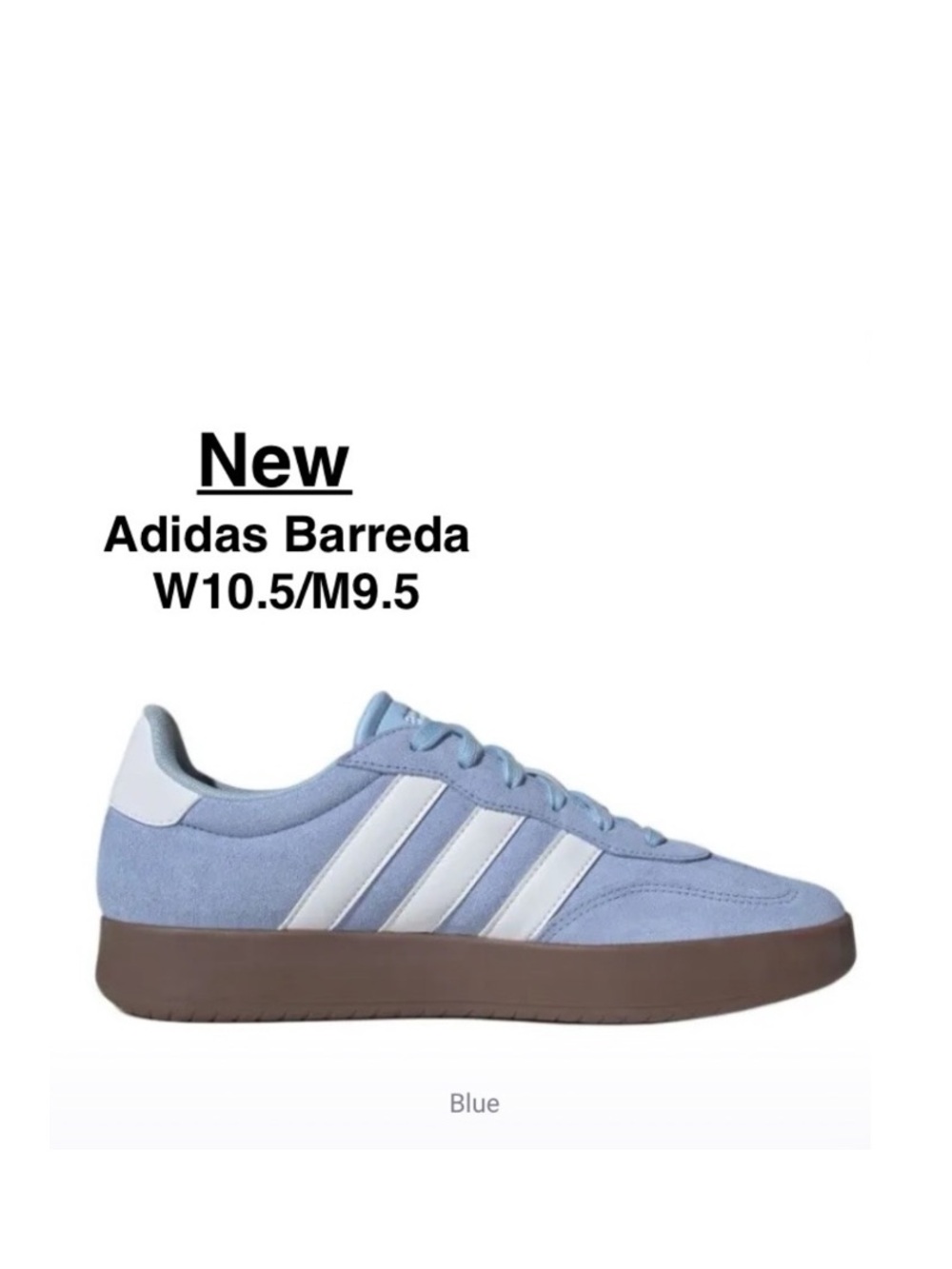 New Adidas BARREDA Light Blue Sneakers /White Stripes tags Size W10.5 /M ⭐️⭐️⭐️